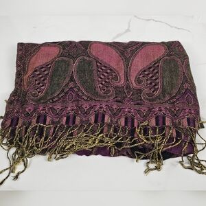 Pashmina Scarf Shawl Wrap-Paisley‎ Gold Purple Pink Silk Cashmere